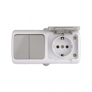 EKF Мурманск Блок ОУ роз. 1 мест 16А земля с крышкой + выкл. 2 кл. серый IP54 EFRV16-052-30-540