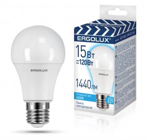 Ergolux ПРОМО ЛОН A60 E27 15W(1220lm 270°) 4500K 4K матовая 112x60 пластик/алюм. LED-A60-15W-E27-4K