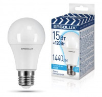 Ergolux ПРОМО ЛОН A60 E27 15W(1220lm 270°) 4500K 4K матовая 112x60 пластик/алюм. LED-A60-15W-E27-4K