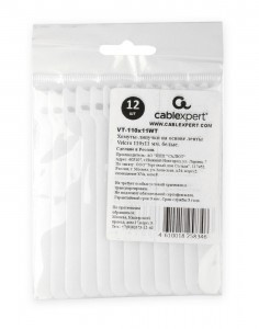 Хомуты-липучки на основе ленты для комп. кабелей Velcro VT-110x11WT  110x11мм, белые (12 шт.),19742