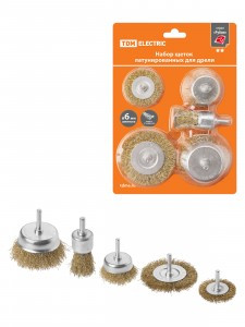 TDM Рубин набор щеток для дрели, латунир, 5 предметов(плоские 50,75мм, чашки 25,50,75мм) SQ1096-0214