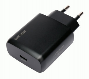 Зарядное устройство Cablexpert 20Вт GaN, 3А, QC4.0/PD, 1xType-C, черный, пакет