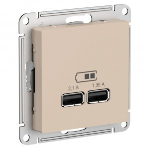 Systeme Electric AtlasDesign мех. роз. СУ 1 мест. песочный USB СУ A+A, 5В/2,1А, 2х5В/1,05А ATN001233