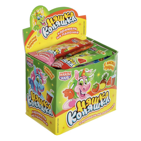 Карамель на палочке с кислой пудрой "Няшка Коняшка" ассорти 12г