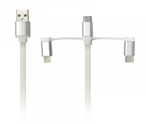 Дата-кабель Smartbuy USB - 3 в 1 Micro+Type-C+8 pin, длина 1,2 м, белый (iK-312 white)/60