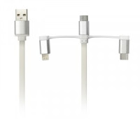 Дата-кабель Smartbuy USB - 3 в 1 Micro+Type-C+8 pin, длина 1,2 м, белый (iK-312 white)/60