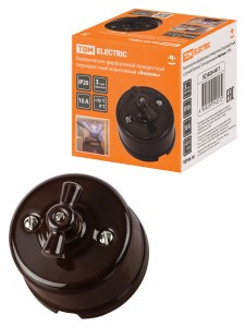 TDM Болонь выкл. фарфор. поворот. перекрестный с ручкой (бантик) 10А корич Ретро SQ1820-0417