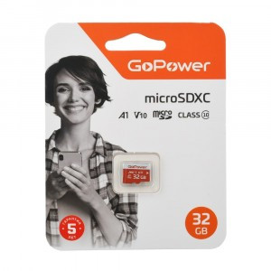Карта памяти microSD GoPower 32GB Class10 UHS-I (U3) 80 МБ/сек V10 без адаптера 00-00025680
