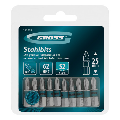 Бита PH1х25мм, сталь S2, шестигр., 10 шт. Gross