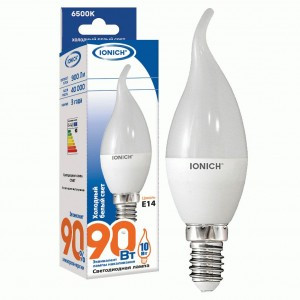 IONICH свеча на ветру C37 E14 10W(900lm) 6500К 6K 37x125 матов./пластик/алюм ILED-SMD2835-CW37 1554