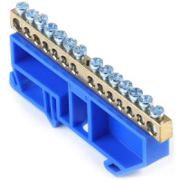 Smartbuy Шина N "Ноль" (нул.) (латунь) 6х9мм, синий изолятор на DIN-рейку, 14 отв. SBE-bc-14-dr