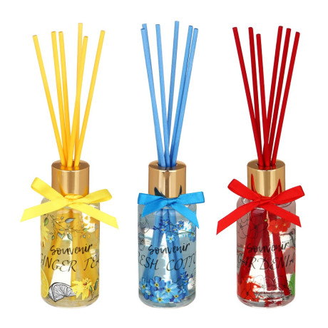 LADECOR Аромадиффузор с цветными палочками, Путешествия, 50 мл Свежесть хлопка/Гардения/Имбирный чай