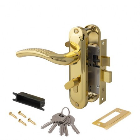 Замок врез 0827/60-C-G Avers (золото) с ручками, защелкой, вертушкой  \24