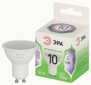 ЭРА GREEN LINE лампа св/д MR16 GU10 10W(1000lm) 6500K 6K софит MR16-10W-865-GU10 51x85 66981