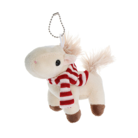 СНОУ БУМ Мягкий сувенир лошадка в шарфике на шнурке 10 см, полиэстер