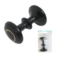 Ручка-кнопка дверная пластик РДП-01-7 черный зол кольцо Инд.упаковка+ШК (100) Башкирия