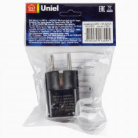 Uniel переходник сетевой, 10А, 2500W, IP20 земля, черный S-GES1-10S BLACK