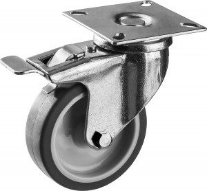 Колесо поворотное с тормозом d=75 мм, г/п 60 кг, термопластич. резина/полипропилен, ЗУБР