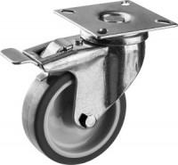 Колесо поворотное с тормозом d=75 мм, г/п 60 кг, термопластич. резина/полипропилен, ЗУБР