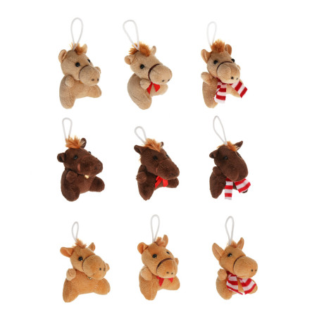 СНОУ БУМ Сувенир мягкий в виде лошадки с украшением 6x5x5 см, полиэстер, 9 дизайнов