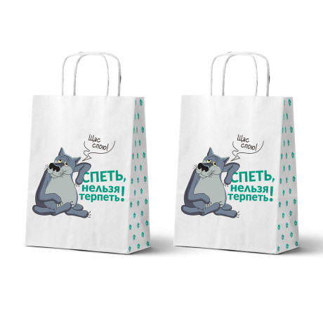 Пакет крафт подарочный с кручеными ручками 24х14х30 см, "Жил-был Пёс. Щас спою", в асс