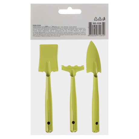 INBLOOM Набор садовых инструментов, 3шт (грабельки-1шт, лопатки-2шт), металл