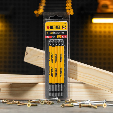 Бита PH2х127, сталь S2, цилиндр., 5шт. Е 6,3 Denzel