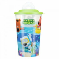 Стакан с трубочкой и декором 400мл МИ-МИ-МИШКИ зеленый 431329009 Бытпласт