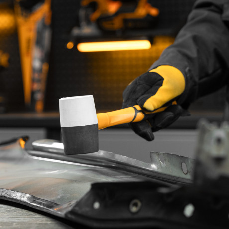 Киянка резиновая, 225 г, черно-белая, фибергласовая рукоятка c TPR покрытием Denzel