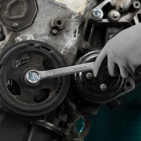 Набор ключей комбинированных, 8-19 мм, 8 шт, CrV, матовый хром Stels