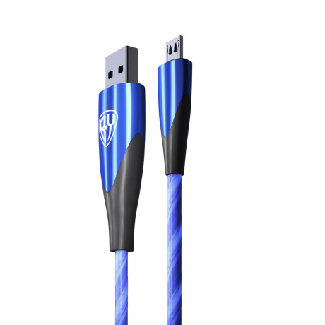 BY Кабель для зарядки Светящийся Micro USB, GLITTER LIGHT, 1м, 3А, Быстрая зарядка, подсветка синяя