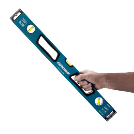 Уровень алюминиевый, 600 мм, усиленный с ударопрочными заглушками, рукоятки, 3 глазка Gross