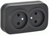 IEK GLORY роз. ОУ 2 мест. 10А РС22-2-ХЧм черный мат. ERH20-K02M-10