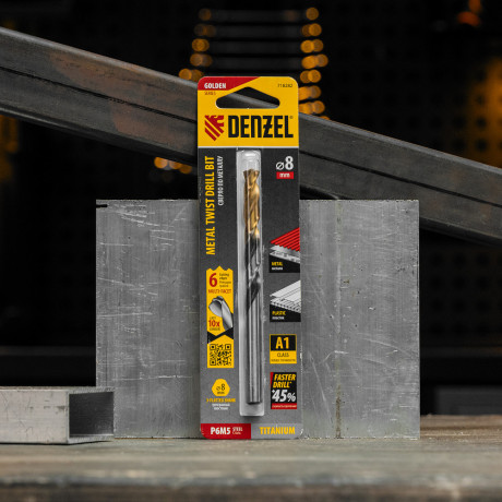 Сверло спиральное по металлу 8 x 117мм, Р6М5, Golden Tip, многогранная заточка Denzel