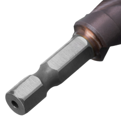 Сверло ступенчатое 4-5-6-7-8-9-10-11-12 мм, Р6М5К5, 6-гр. хвостовик Denzel