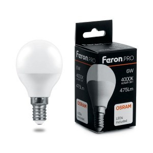 Feron.PRO шар G45 E14 9W(730lm) 2700K 2K матовый  92x45 OSRAM LED LB-1409 38077