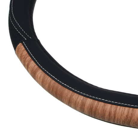 ЕРМАК Оплетка руля, вставка светлое дерево, черный (М), полиуретан(PU)