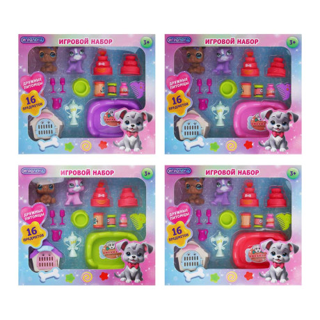 ИГРОЛЕНД Набор игровой, питомцы с аксесс., 27,3х4,8х24 см, PVC, ABS, 2 дизайна