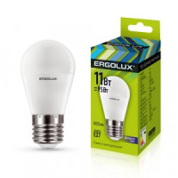 Ergolux шар G45 E27 11W(925lm 220°) 6500K 6K матовая 90x45 LED-G45-11W-E27-6K