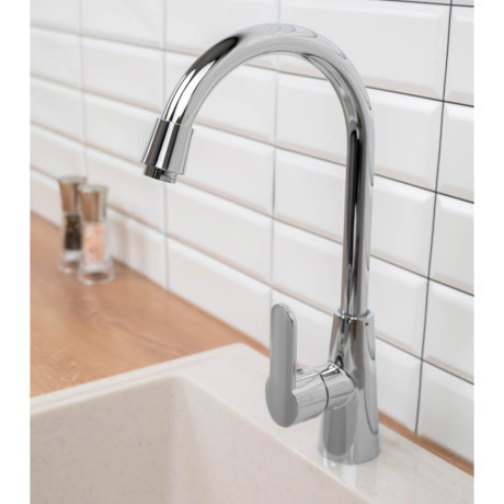 СоюзКран Смеситель для кухни, поворотный излив 25см, керам. картридж 40мм, хром, SK01-R118