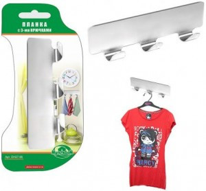 Планка с крючками 3шт "Стэнли Стил" 12см, нерж. сталь (кратность 6шт!!!) BL DH27-96 Мультидом