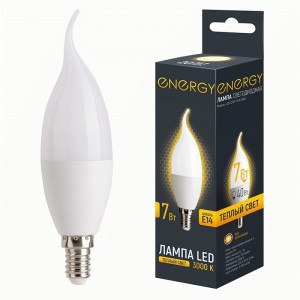 Energy лампа св/д свеча на ветру С37W E14 7W(510lm) 3000К 2К 38x125 матов (10!) 109323