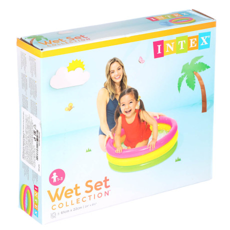 INTEX Бассейн надувной Радуга 34л 61x22см надувное дно, рем комплект от 1 до 3 лет, 57107NP