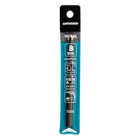 Сверло спиральное по металлу, 8 мм, HSS-Co Gross