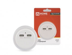 ASD/InHome Ночник св/д NLE 10-LW белый 2xUSB, датч. освещ. 230V 9985