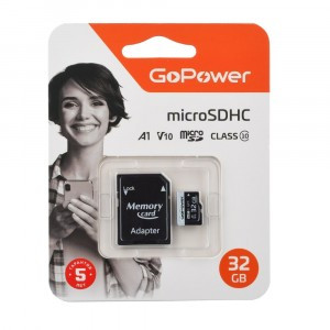 Карта памяти microSD GoPower 32GB Class10 60 МБ/сек V10 с адаптером 00-00025675