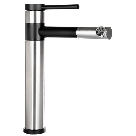 СоюзКран Смеситель для раковины, высокий поворотный, картридж 35мм, нерж. сталь, черный, SS02-M132