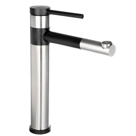 СоюзКран Смеситель для раковины, высокий поворотный, картридж 35мм, нерж. сталь, черный, SS02-M132