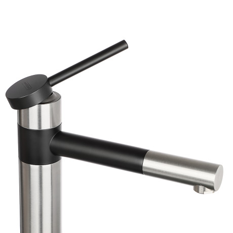 СоюзКран Смеситель для раковины, высокий поворотный, картридж 35мм, нерж. сталь, черный, SS02-M132