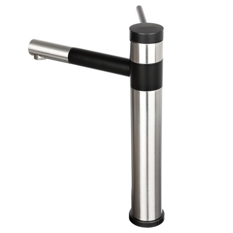 СоюзКран Смеситель для раковины, высокий поворотный, картридж 35мм, нерж. сталь, черный, SS02-M132